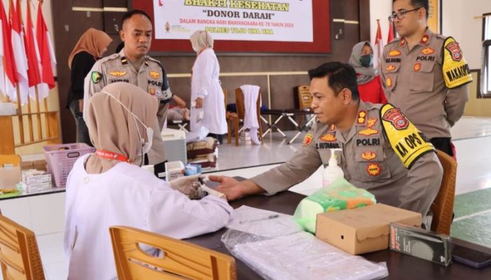 Sambut HUT Bhayangkara Ke -78, Polres Touna Gelar Bakti Kesehatan Donor Darah