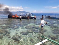 Diduga Korsleting Listrik, Speed boat Milik Anggota Polres Touna Terbakar di Perairan Desa Labuan